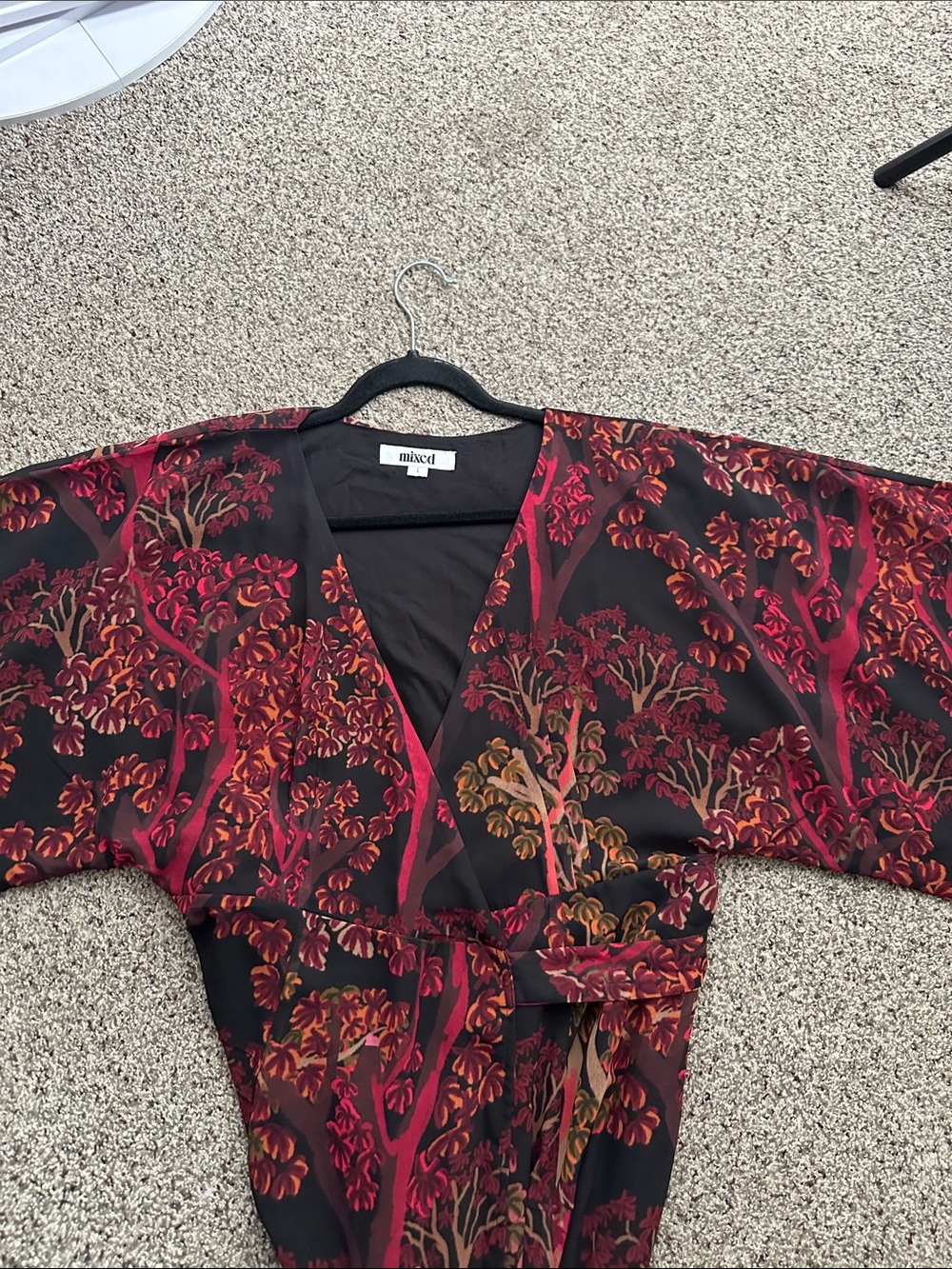 Mixed Women's Burgundy & Black Floral Wrap Long Dress size L - Picture 10 of 16